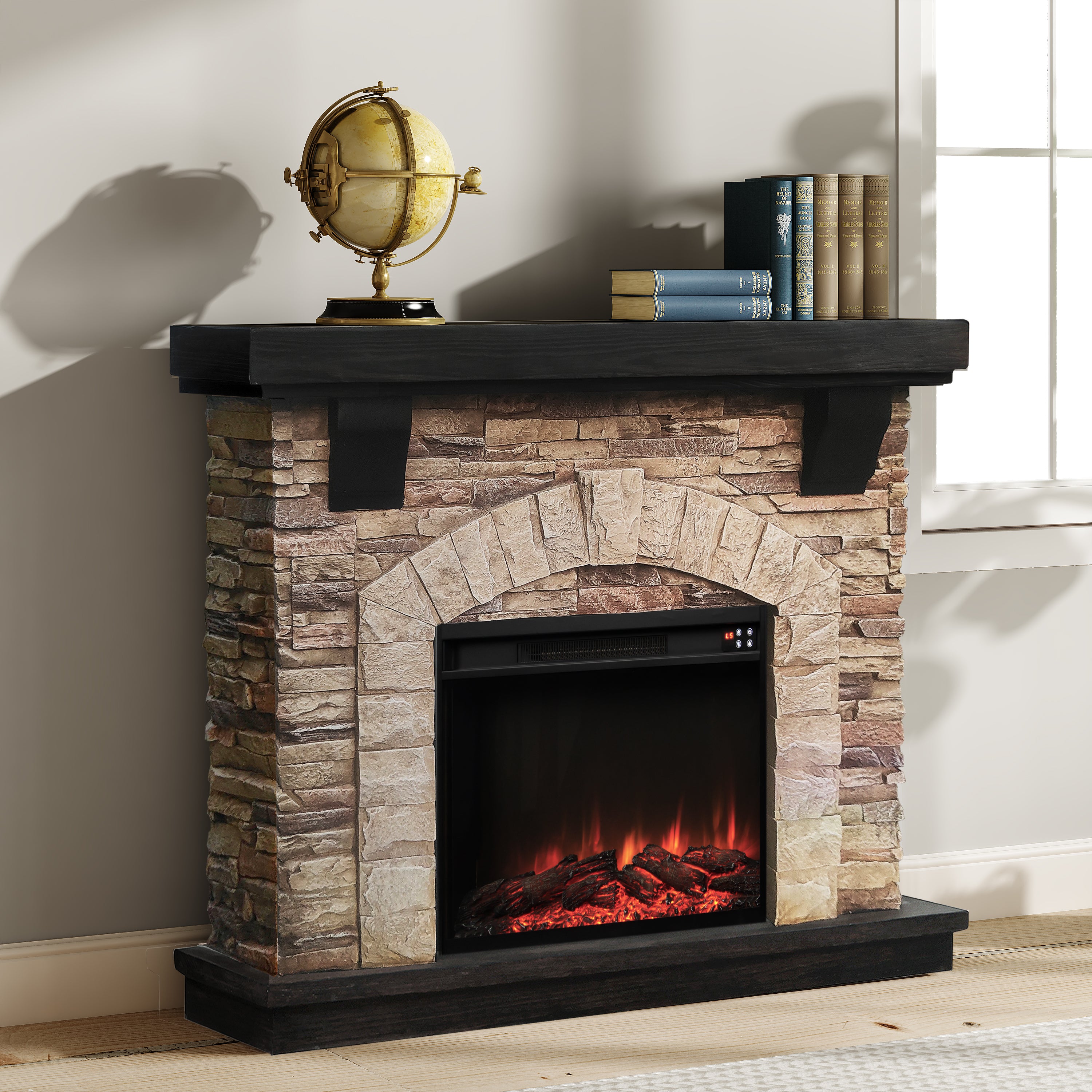FFP20101 45" Electric Fireplace Mantel with Faux Brick-Brown
