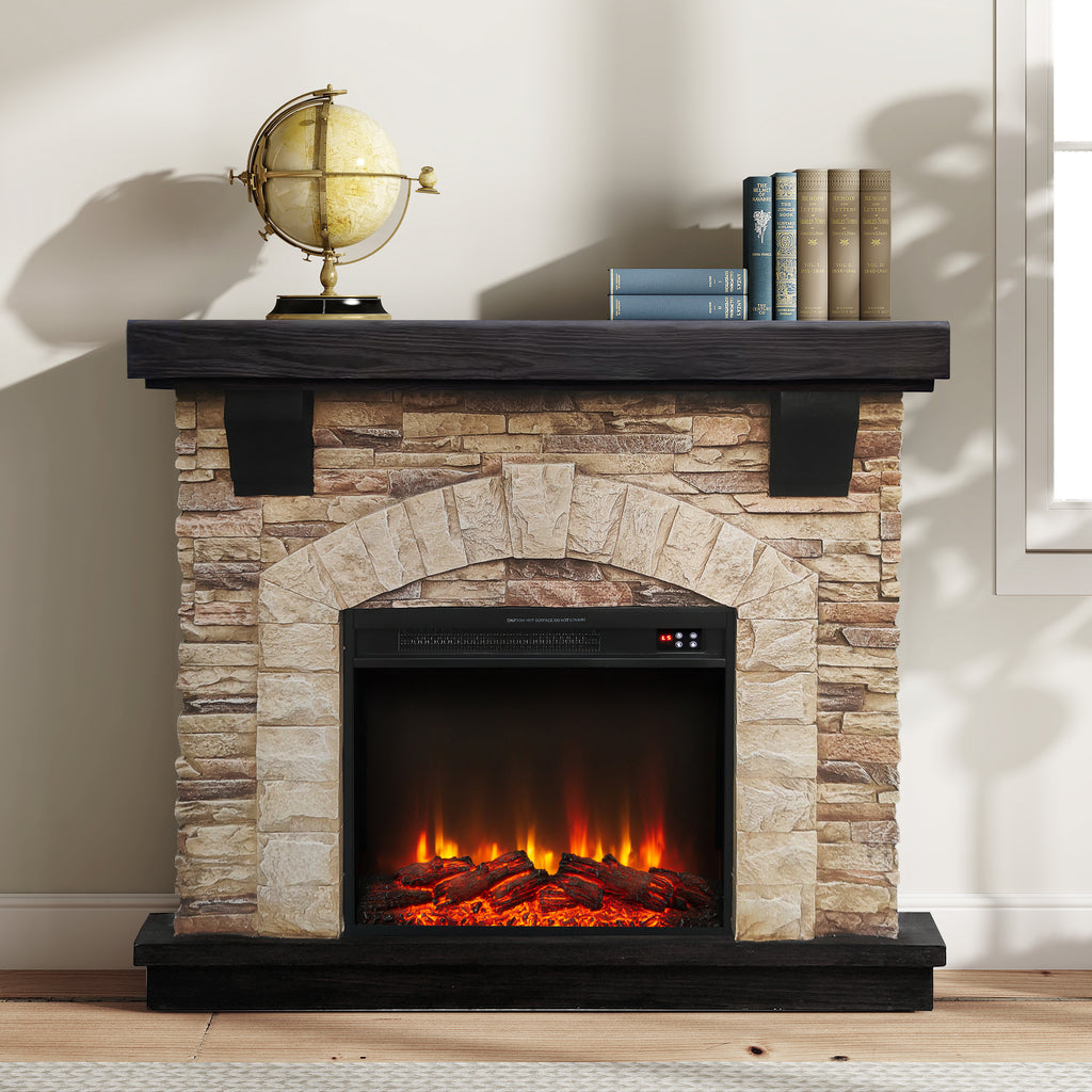 FFP20101 45" Electric Fireplace Mantel with Faux Brick-Brown