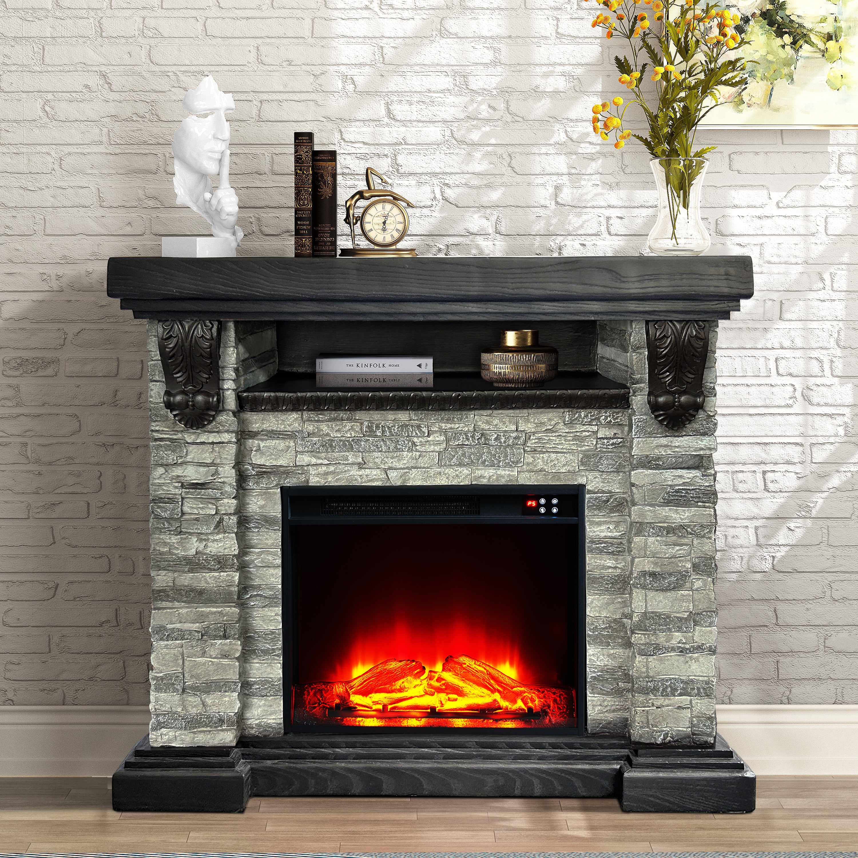 FFP25042 45" Electric Fireplace MGO Mantel with Faux Brick-Grey