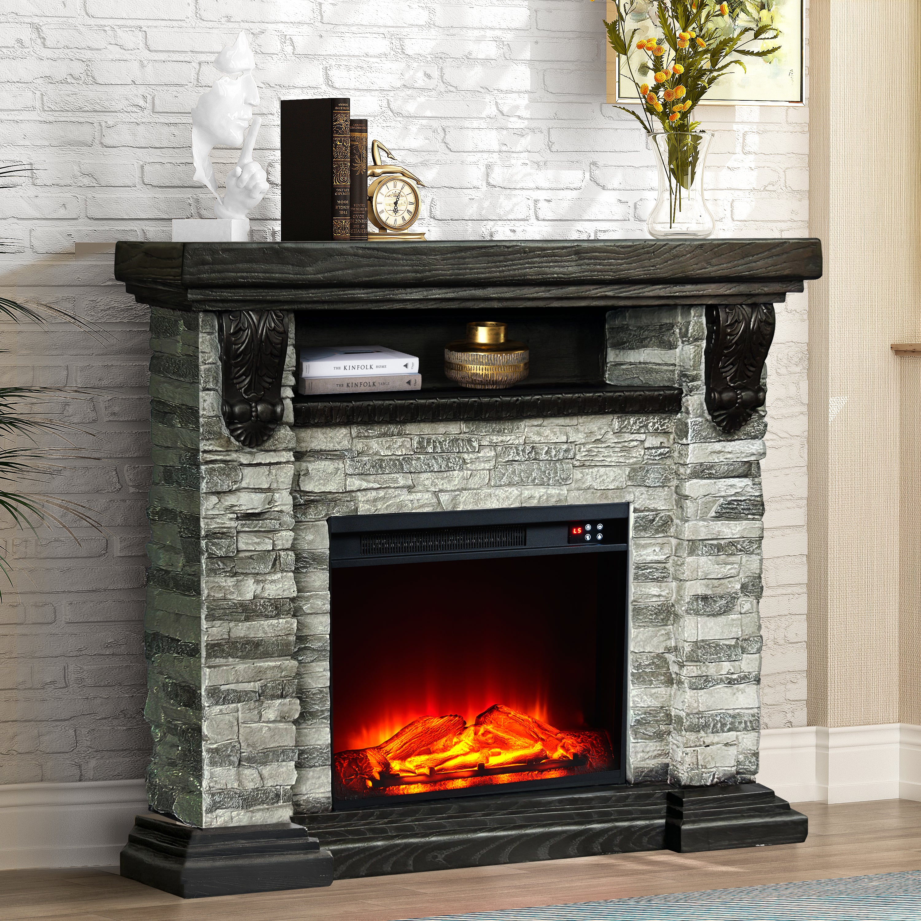 FFP25042 45" Electric Fireplace MGO Mantel with Faux Brick-Grey