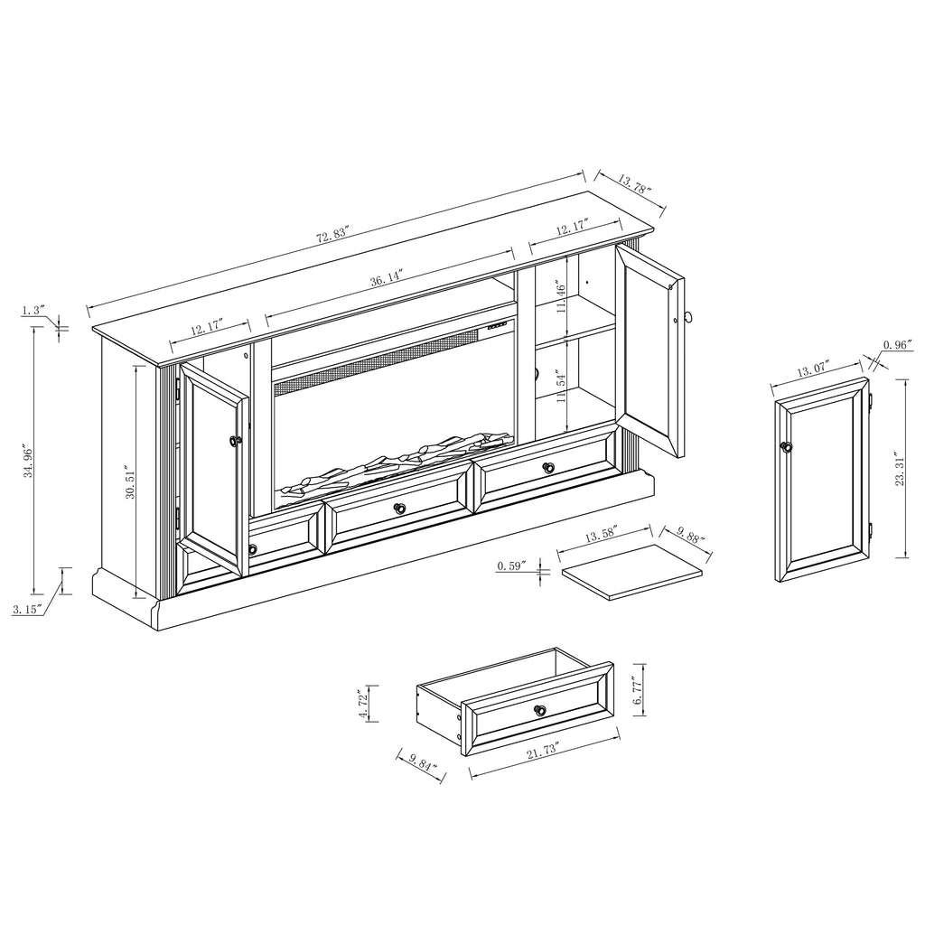 FTS23531 73" TV Stand with 36" Electric Fireplace-Taupe
