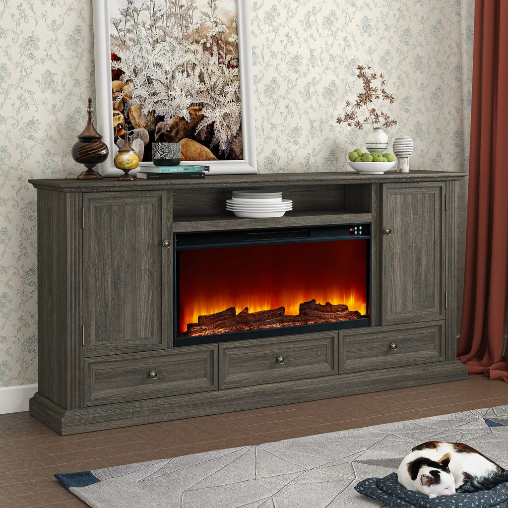 FTS23530 73" TV Stand with 36" Electric Fireplace-Brown