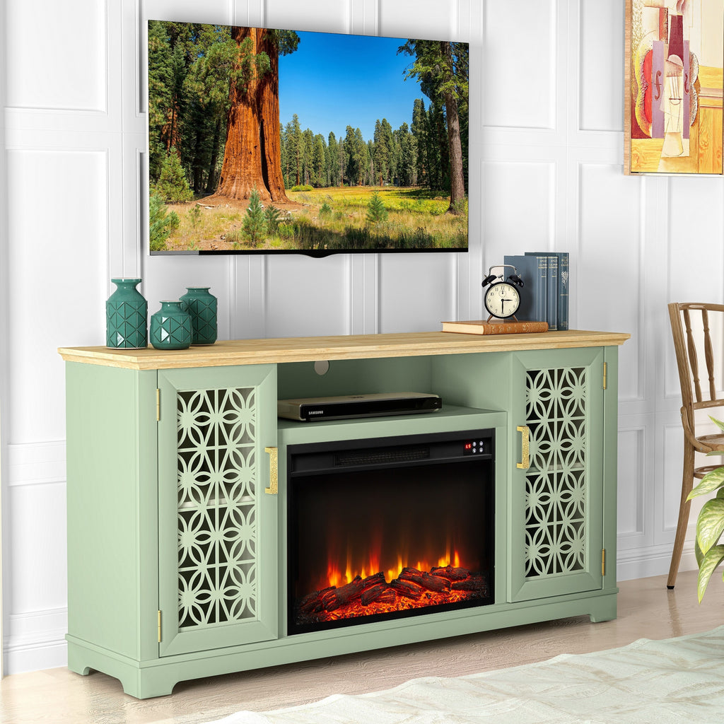 FTS23520 60" TV Stand with 26" Electric Fireplace-Green
