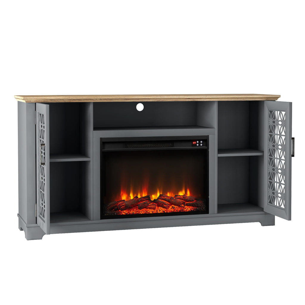 FTS23521 60" TV Stand with 26" Electric Fireplace-Grey
