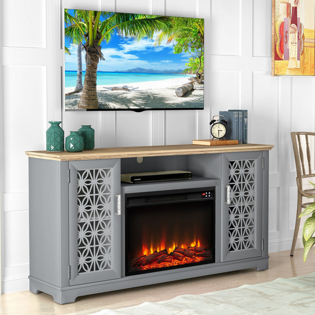 FTS23521 60" TV Stand with 26" Electric Fireplace-Grey