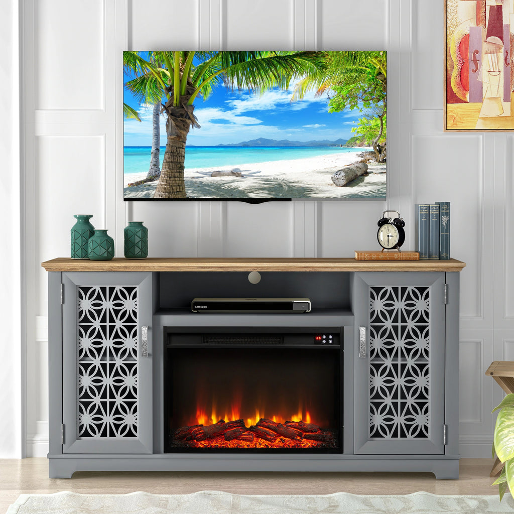 FTS23521 60" TV Stand with 26" Electric Fireplace-Grey