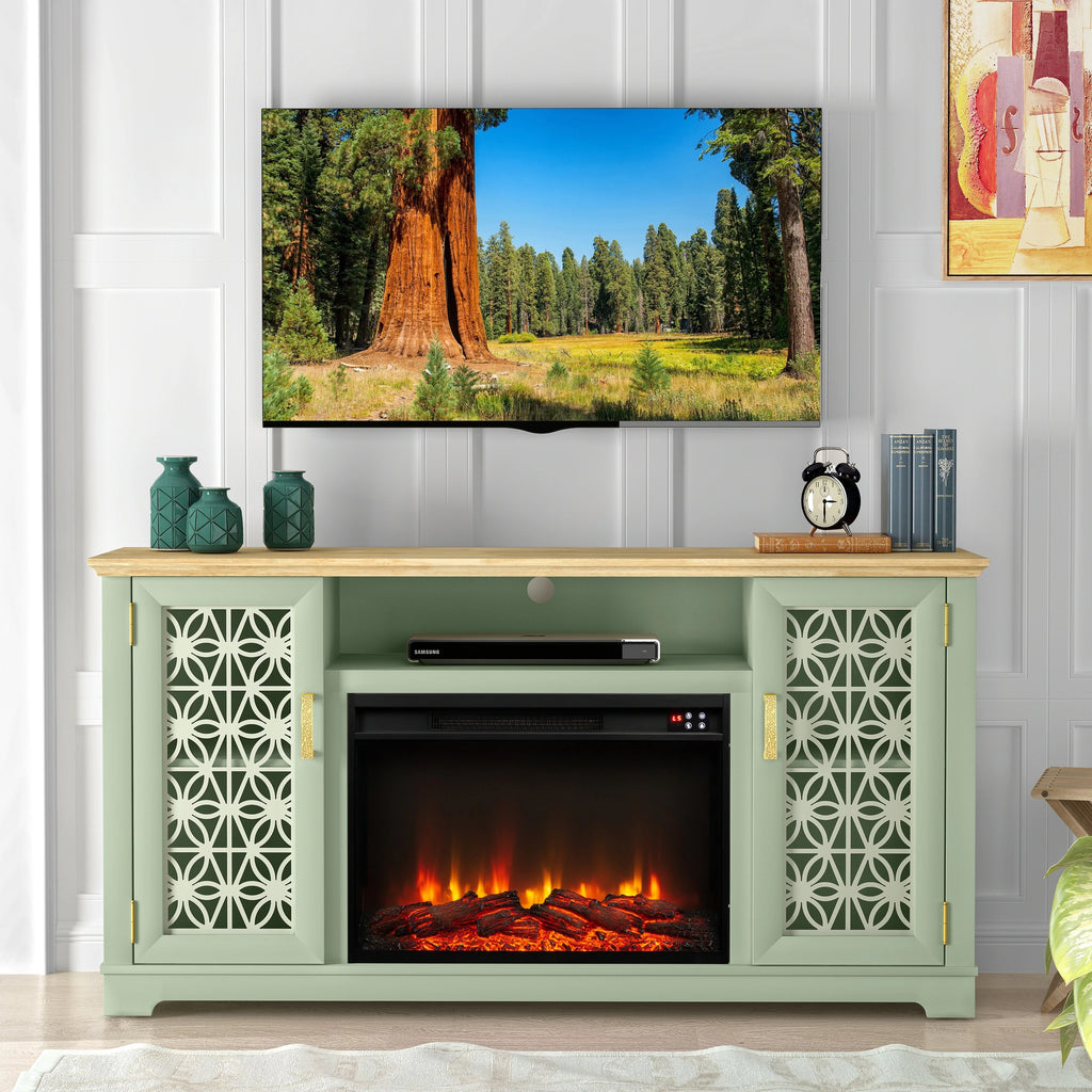 FTS23520 60" TV Stand with 26" Electric Fireplace-Green