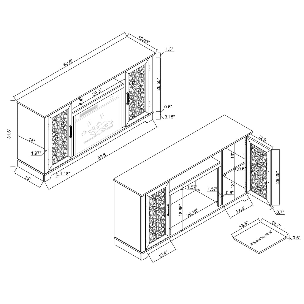 FTS23520 60" TV Stand with 26" Electric Fireplace-Green