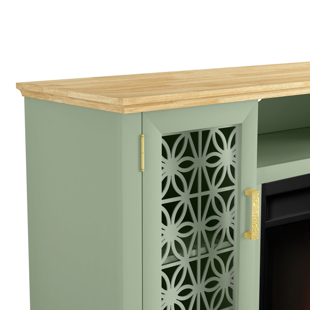 FTS23520 60" TV Stand with 26" Electric Fireplace-Green