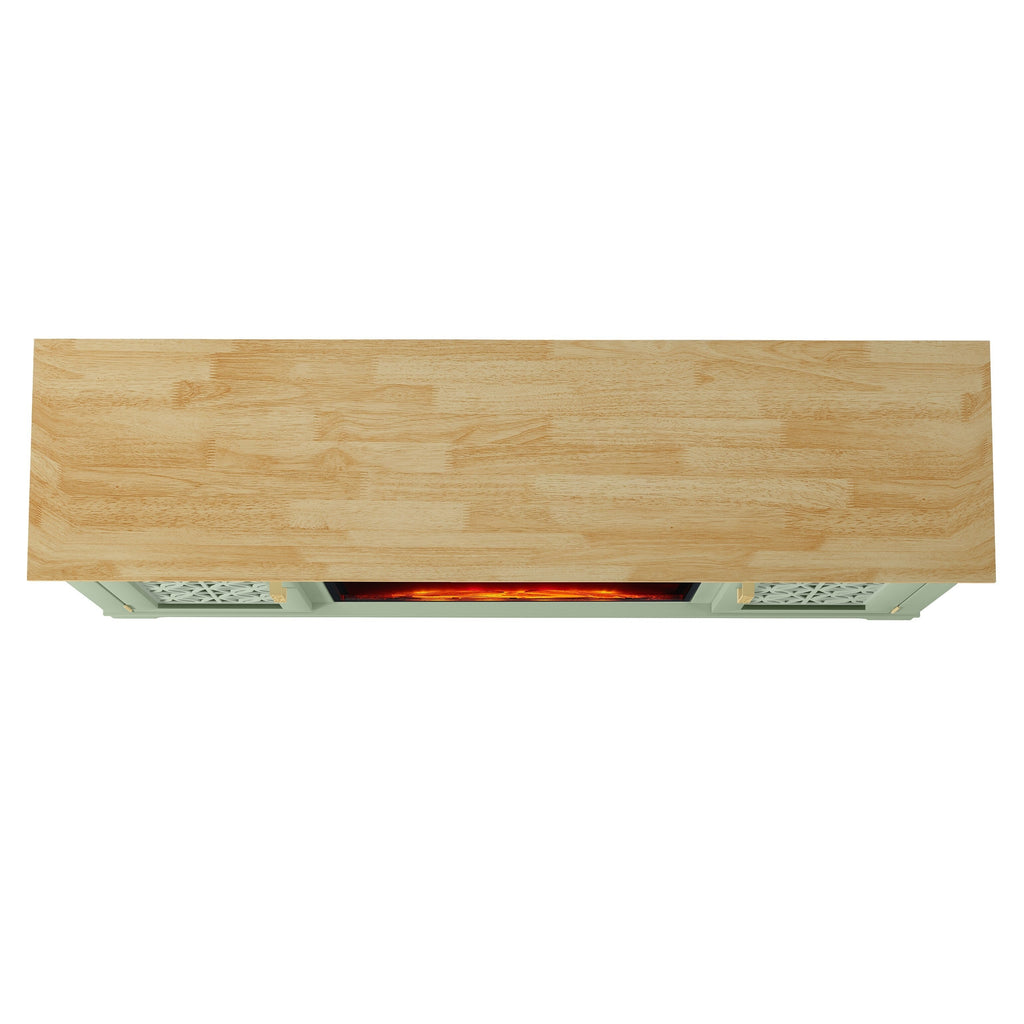 FTS23520 60" TV Stand with 26" Electric Fireplace-Green