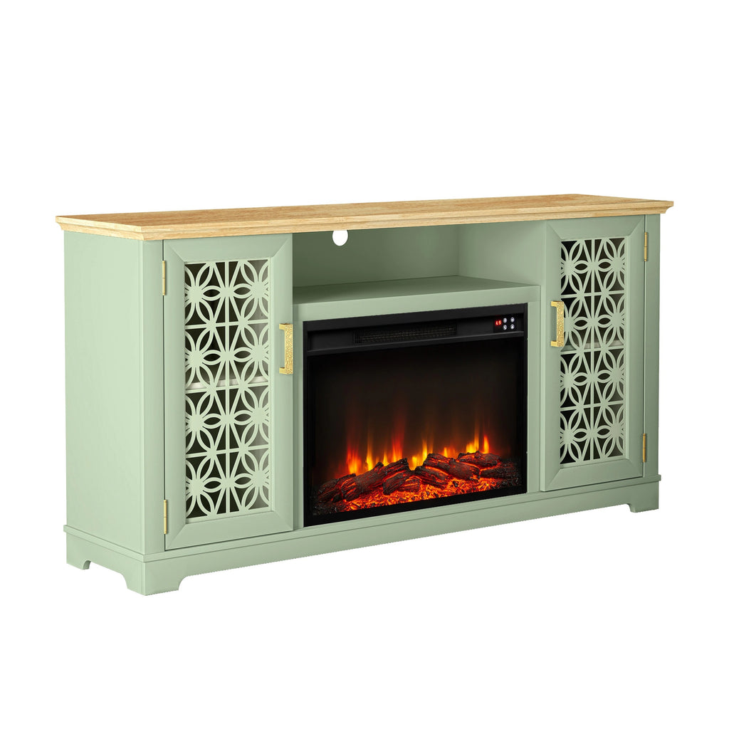 FTS23520 60" TV Stand with 26" Electric Fireplace-Green