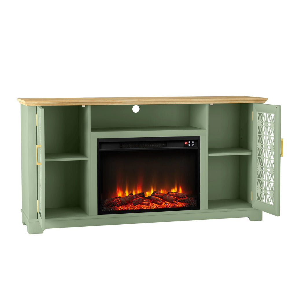 FTS23520 60" TV Stand with 26" Electric Fireplace-Green