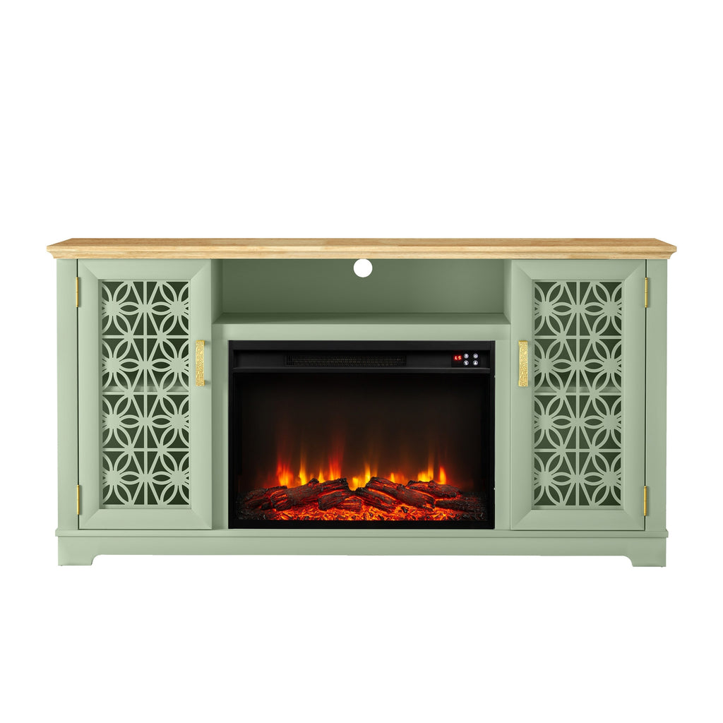 FTS23520 60" TV Stand with 26" Electric Fireplace-Green