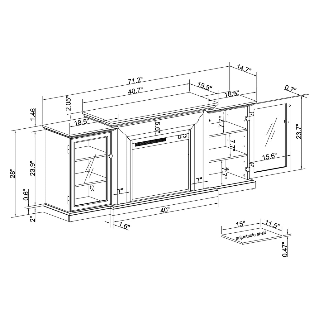FTS23321 70" TV Stand with 23" Electric Fireplace-Brown