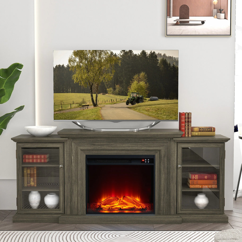 FTS23321 70" TV Stand with 23" Electric Fireplace-Brown
