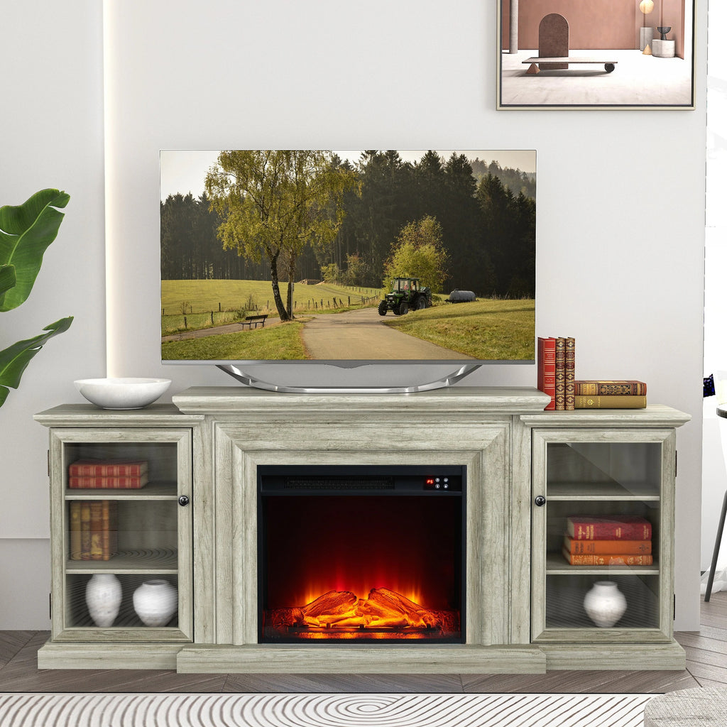 FTS23320 70" TV Stand with 23" Electric Fireplace-Grey
