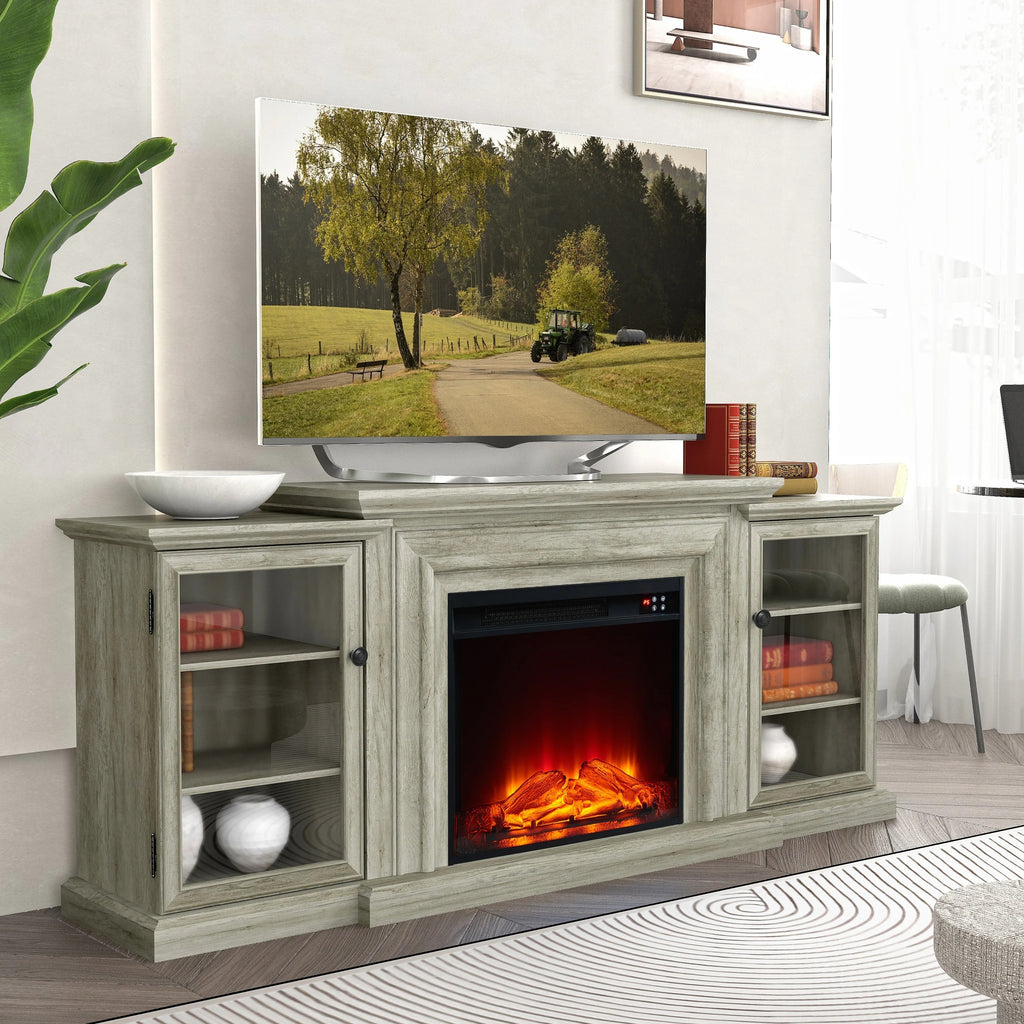 FTS23320 70" TV Stand with 23" Electric Fireplace-Grey