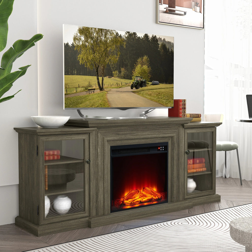 FTS23321 70" TV Stand with 23" Electric Fireplace-Brown