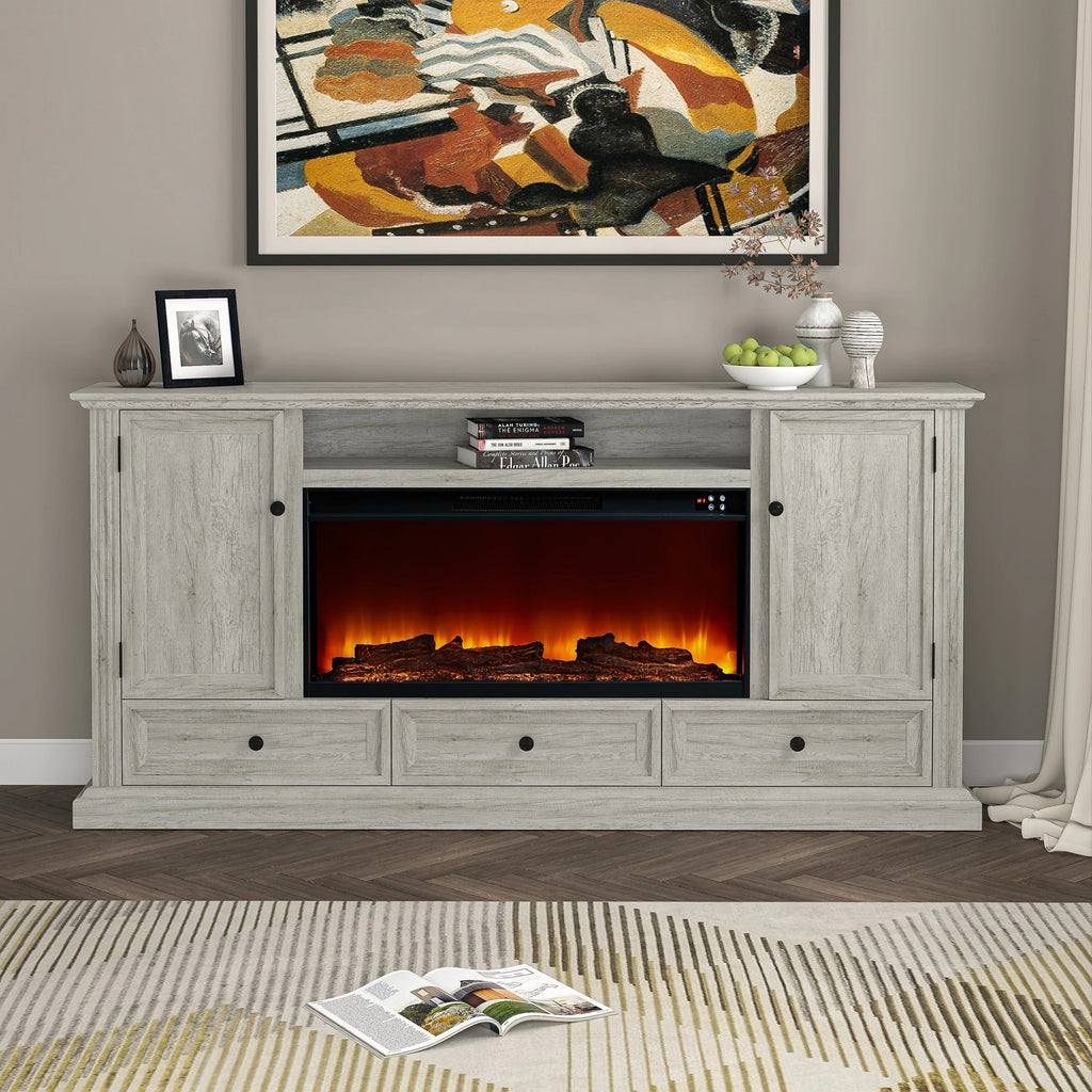 FTS23531 73" TV Stand with 36" Electric Fireplace-Taupe