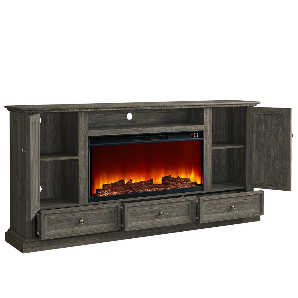 FTS23530 73" TV Stand with 36" Electric Fireplace-Brown