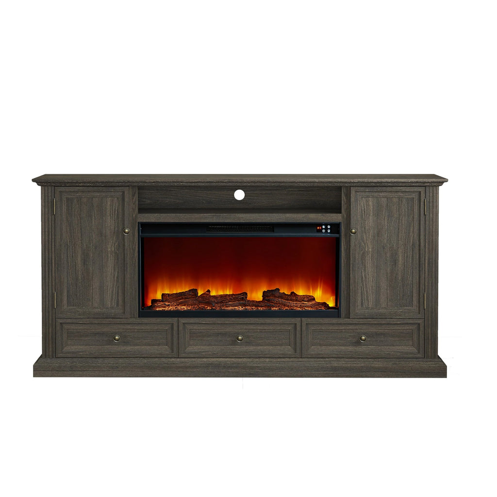 FTS23530 73" TV Stand with 36" Electric Fireplace-Brown