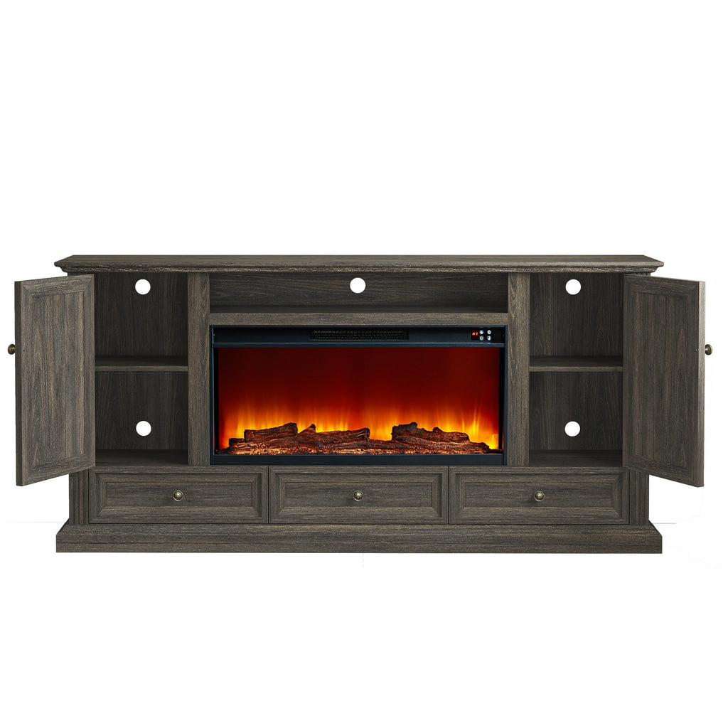 FTS23530 73" TV Stand with 36" Electric Fireplace-Brown