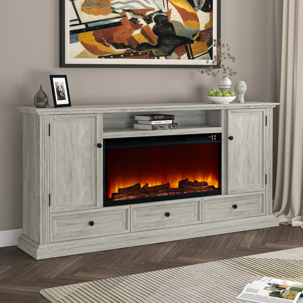 FTS23531 73" TV Stand with 36" Electric Fireplace-Taupe