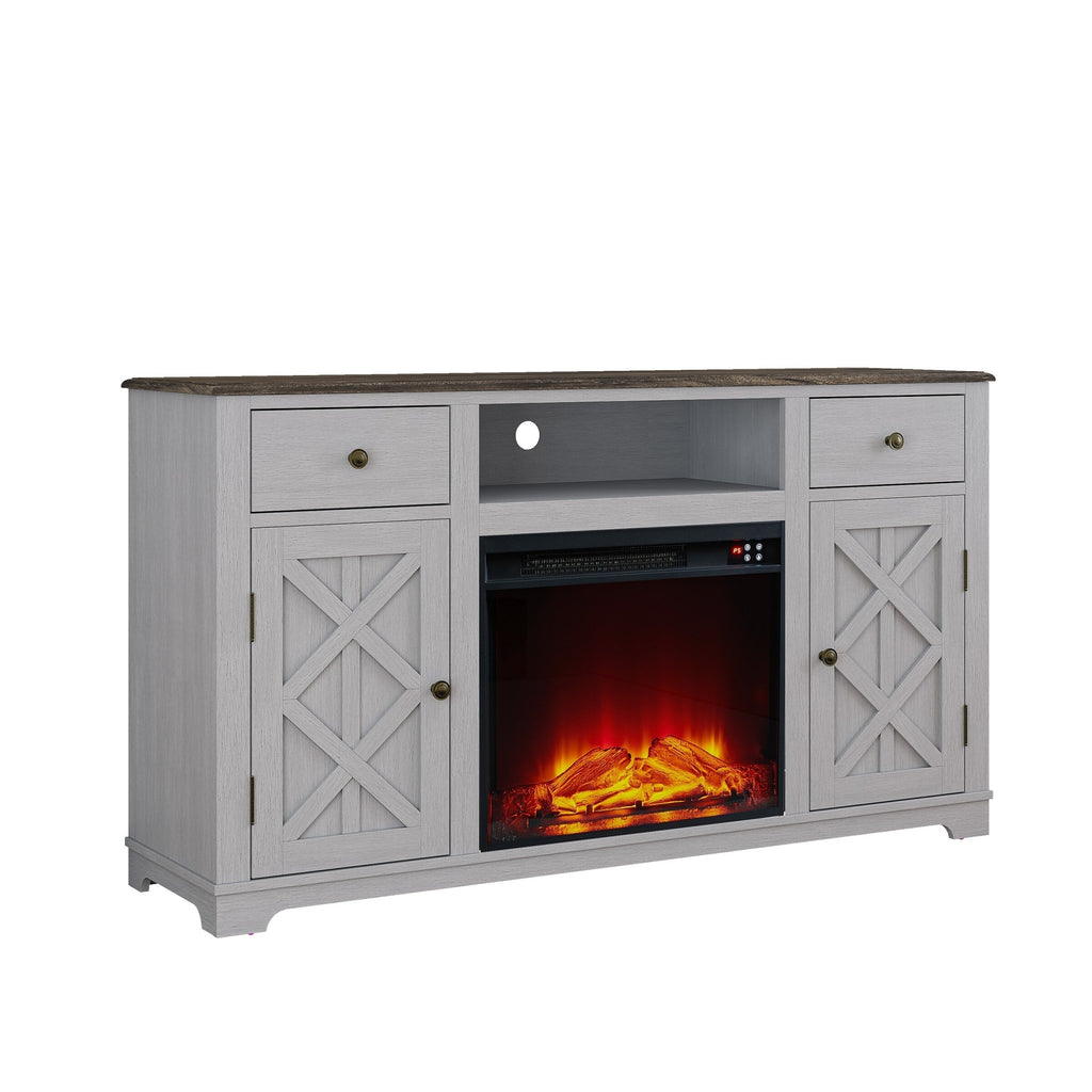 FTS23227 60" TV Stand with 23" Electric Fireplace-Grey
