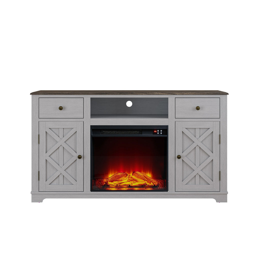 FTS23227 60" TV Stand with 23" Electric Fireplace-Grey