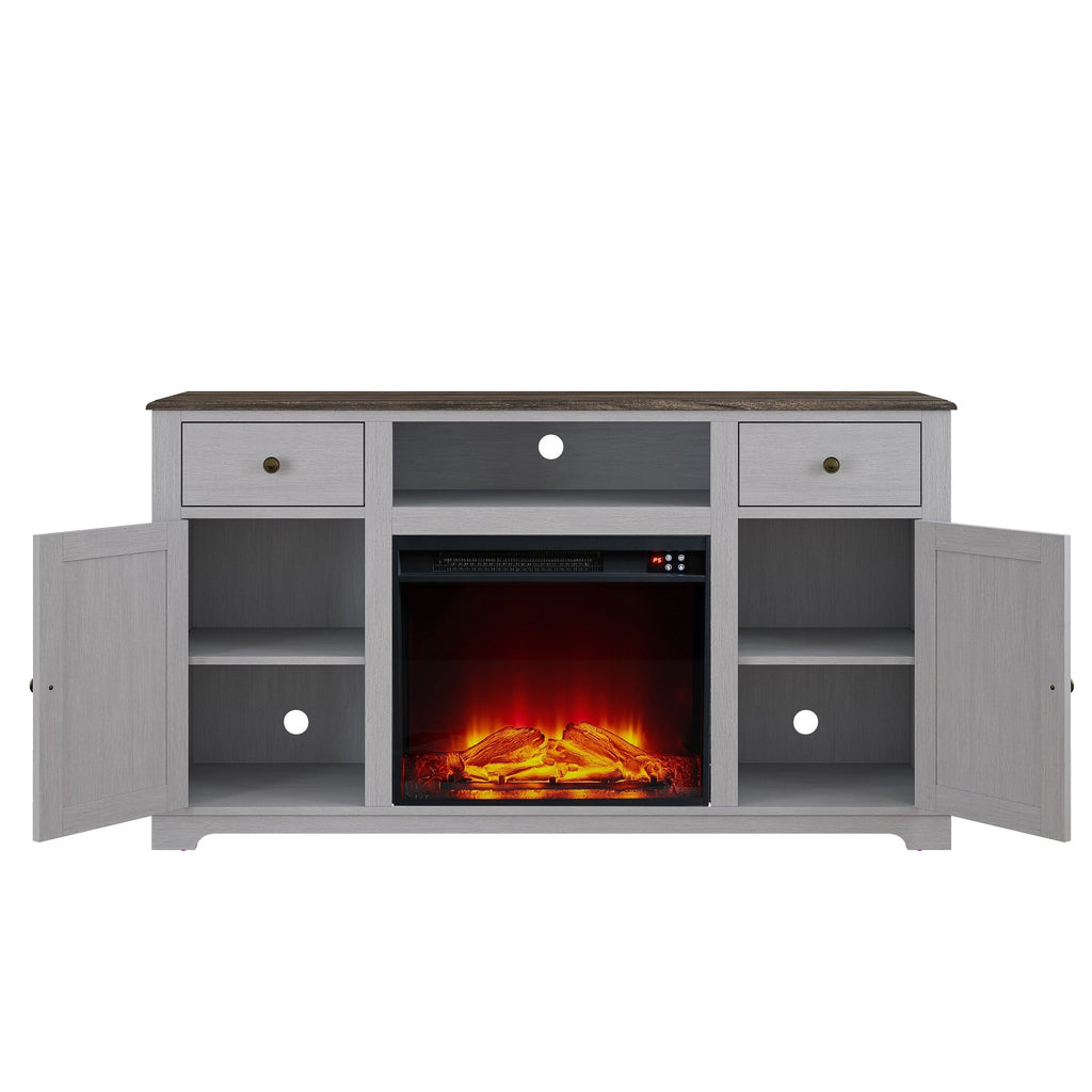 FTS23227 60" TV Stand with 23" Electric Fireplace-Grey