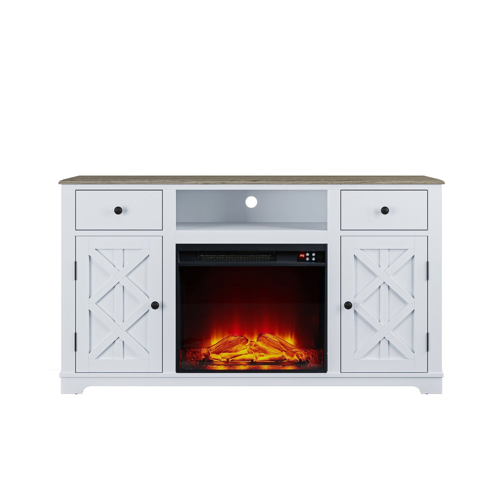 FTS23226 60" TV Stand with 23" Electric Fireplace-White