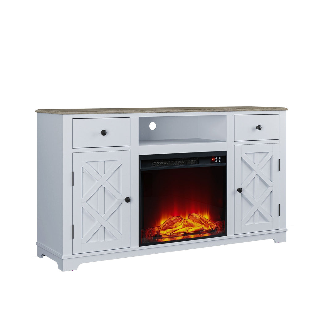 FTS23226 60" TV Stand with 23" Electric Fireplace-White