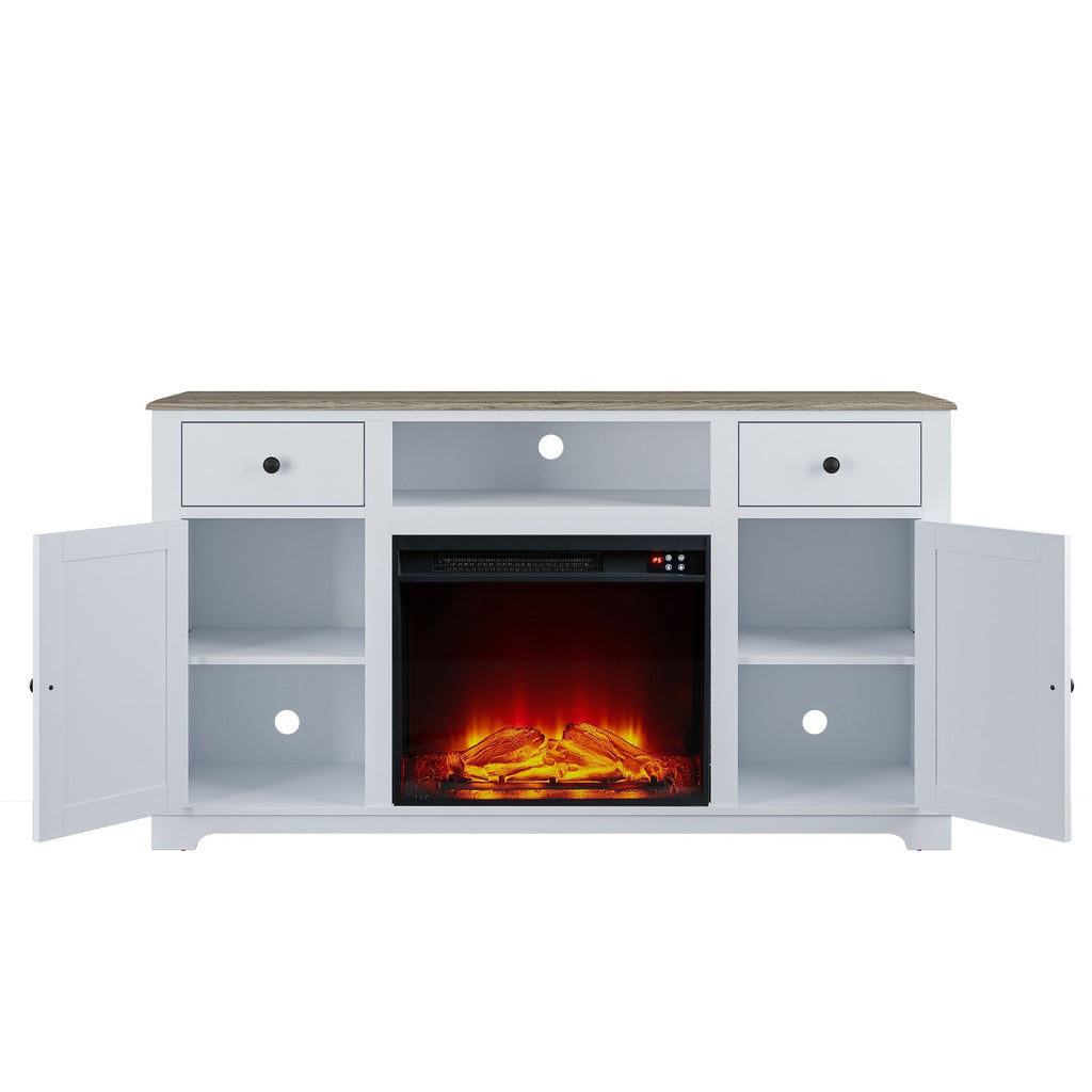 FTS23226 60" TV Stand with 23" Electric Fireplace-White