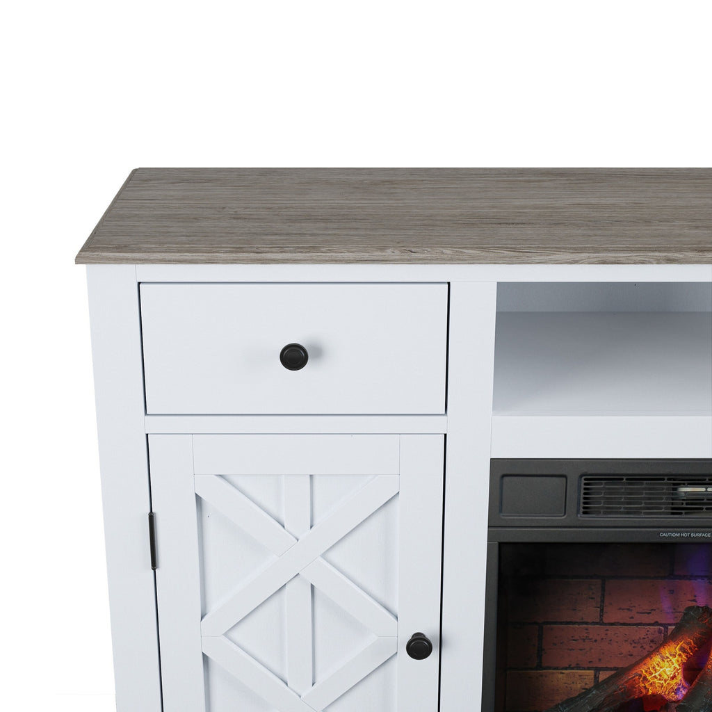 FTS23226 60" TV Stand with 23" Electric Fireplace-White