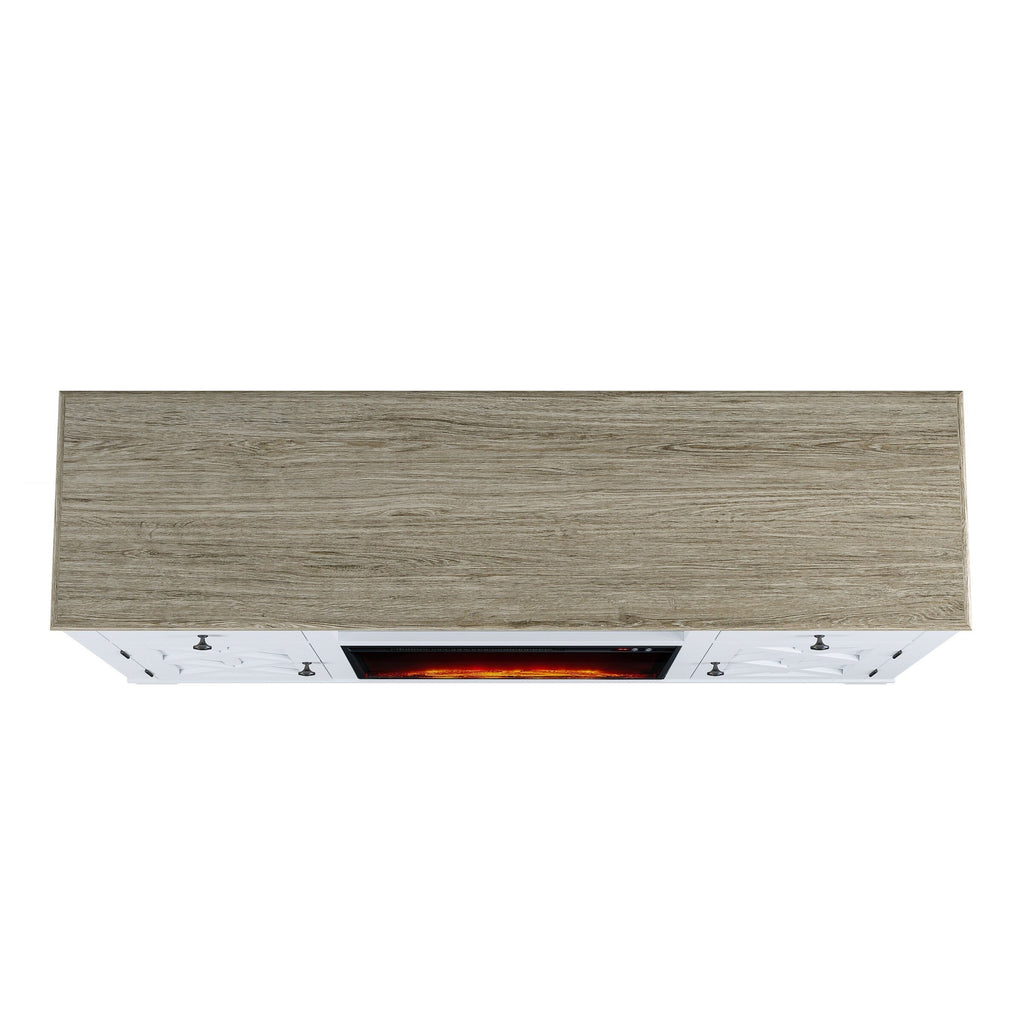 FTS23226 60" TV Stand with 23" Electric Fireplace-White