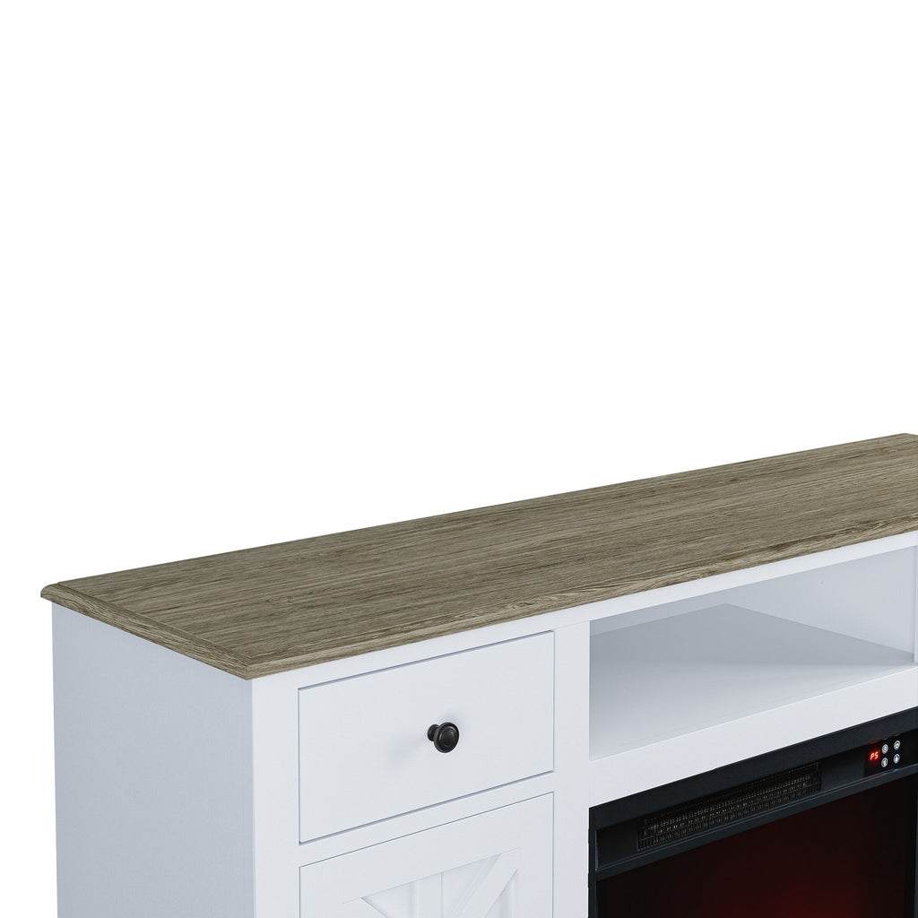 FTS23226 60" TV Stand with 23" Electric Fireplace-White