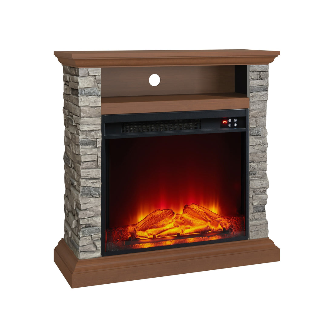 FFP24121 32" Electric Fireplace Mantel with Faux Brick-Brown