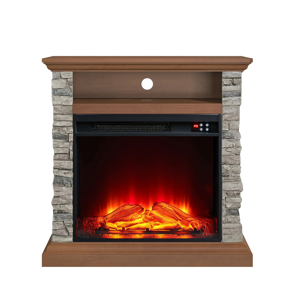 FFP24121 32" Electric Fireplace Mantel with Faux Brick-Brown