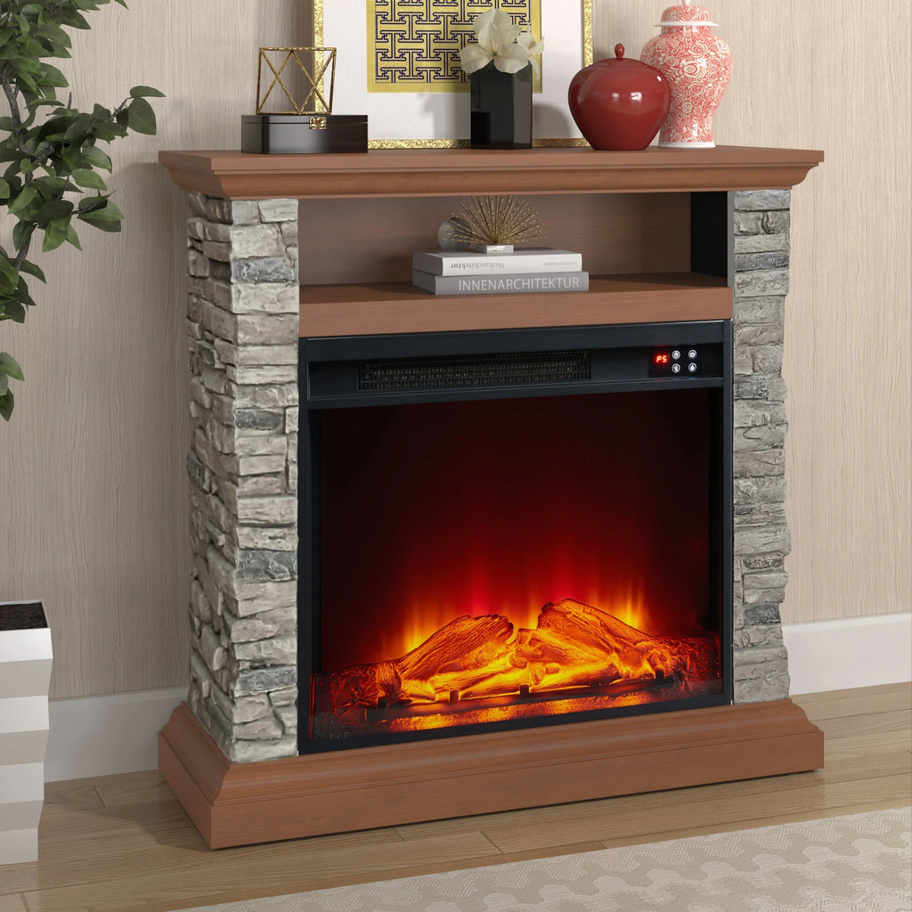 FFP24121 32" Electric Fireplace Mantel with Faux Brick-Brown