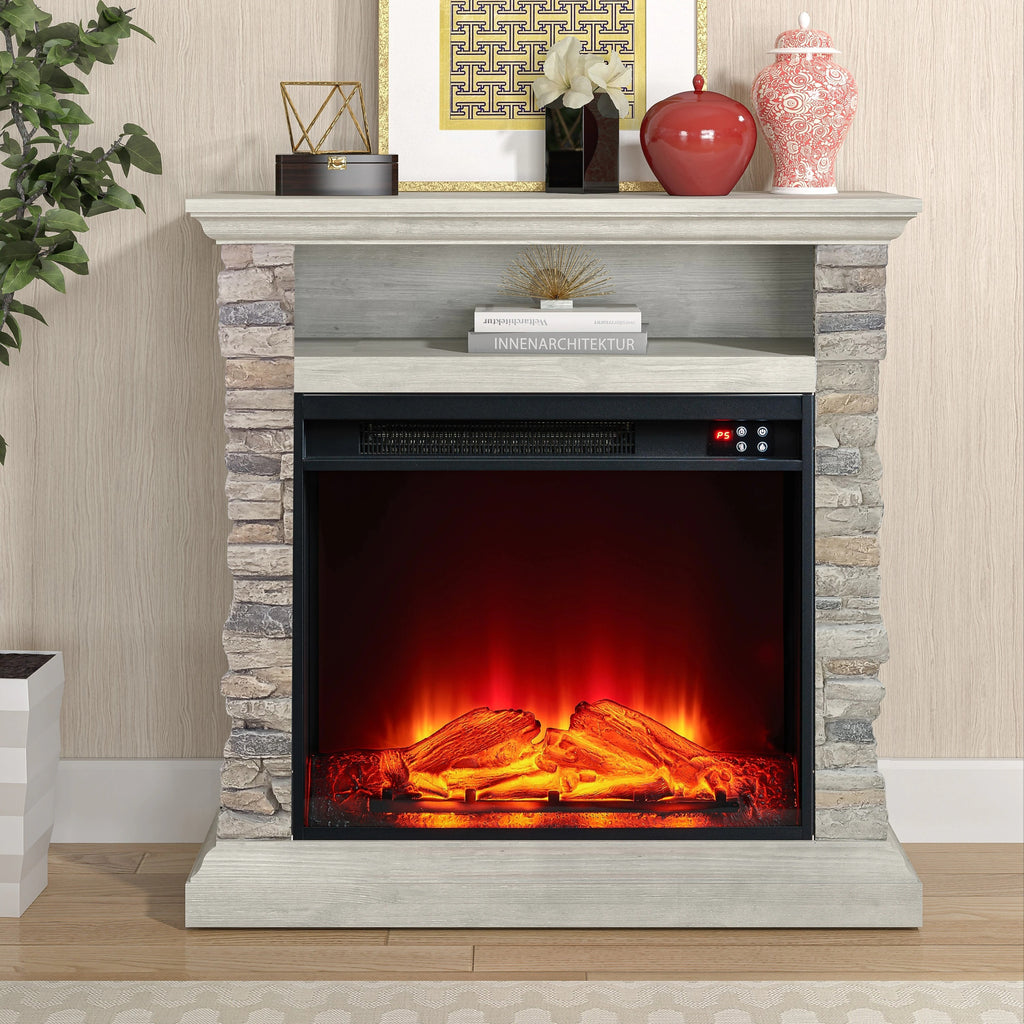 FFP24120 32" Electric Fireplace Mantel with Faux Brick-Grey