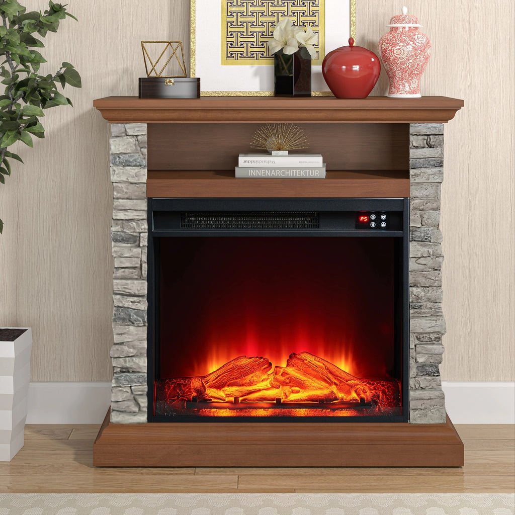 FFP24121 32" Electric Fireplace Mantel with Faux Brick-Brown