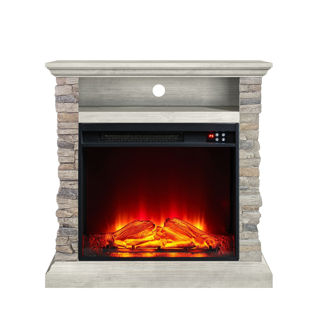 FFP24120 32" Electric Fireplace Mantel with Faux Brick-Grey