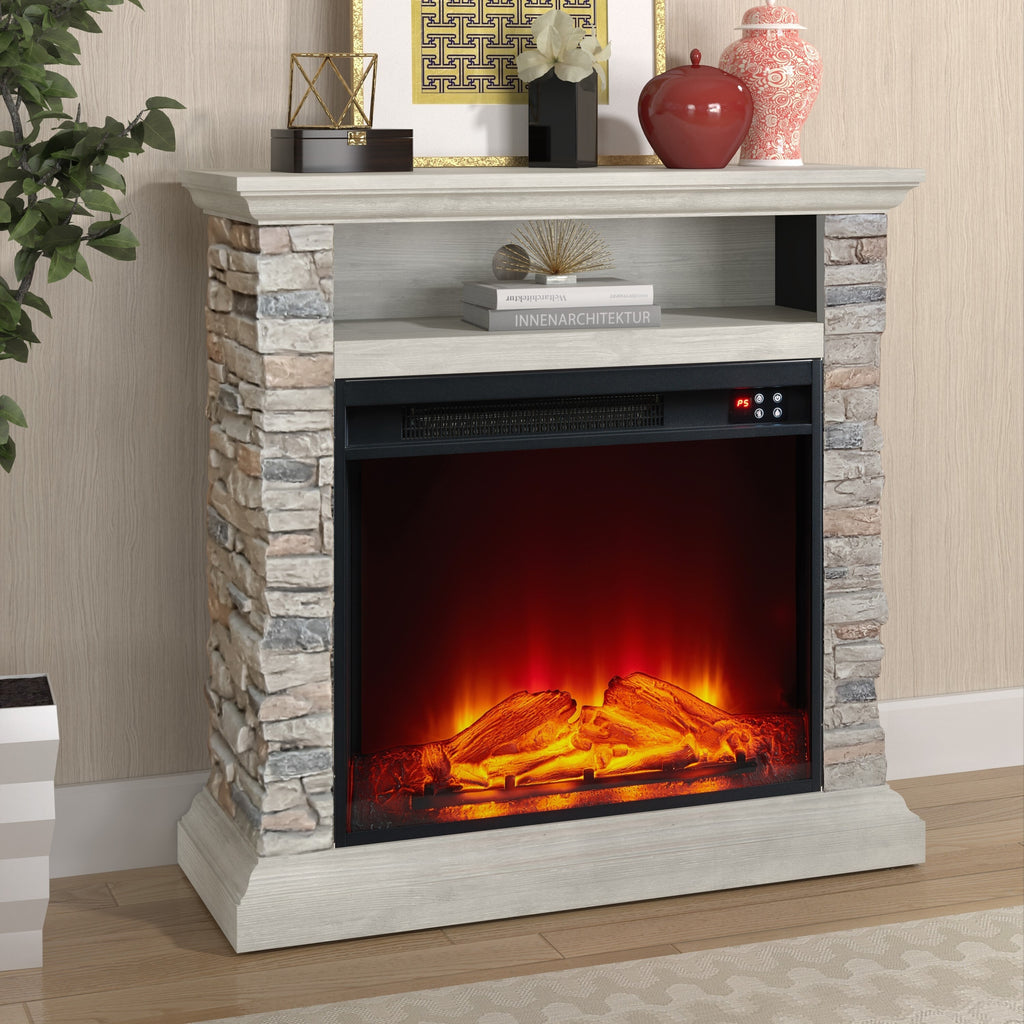 FFP24120 32" Electric Fireplace Mantel with Faux Brick-Grey