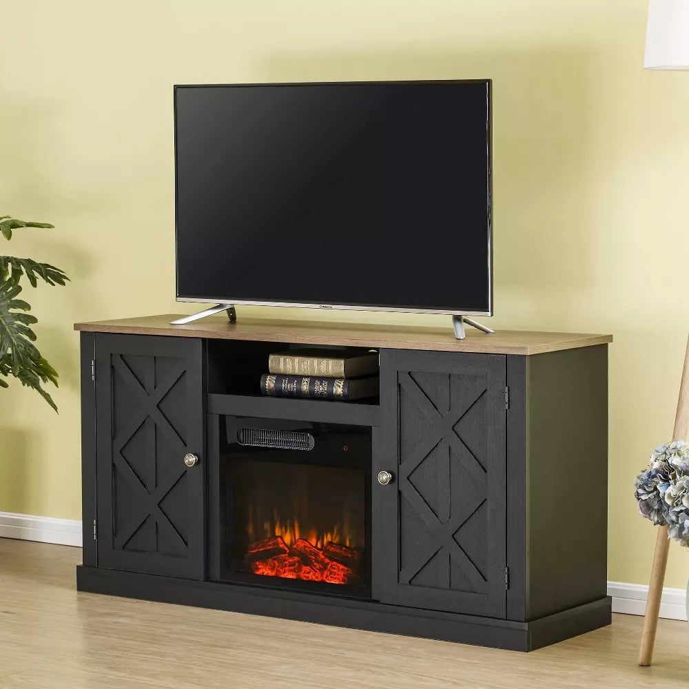 FFP20267 54" TV Stand with 18" Electric Fireplace-Black