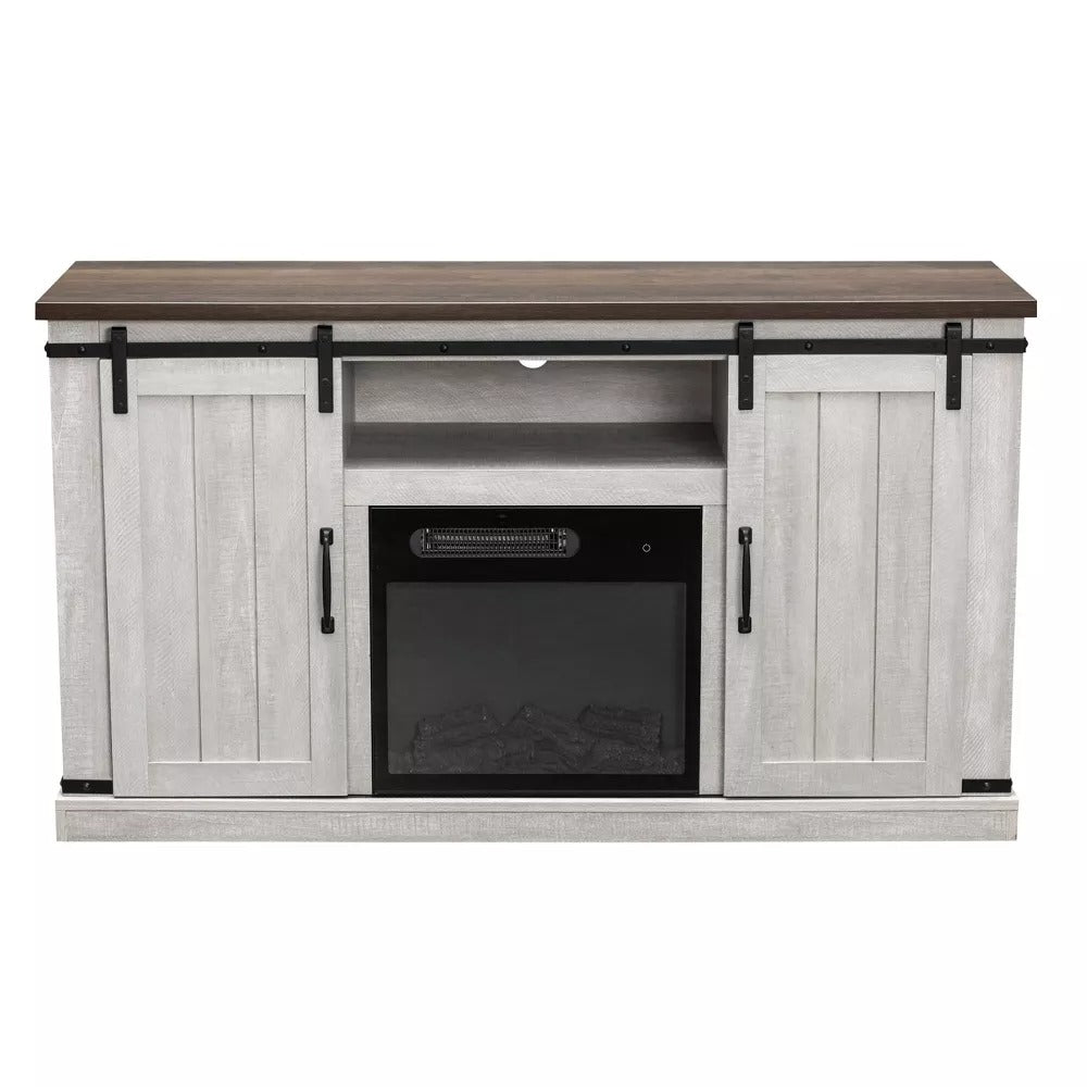 FFP20271 54" TV Stand with 18" Electric Fireplace & 2 Barn Door-White
