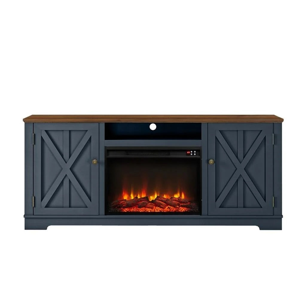 FTS22319 70" TV Stand with 26" Electric Fireplace-Navy