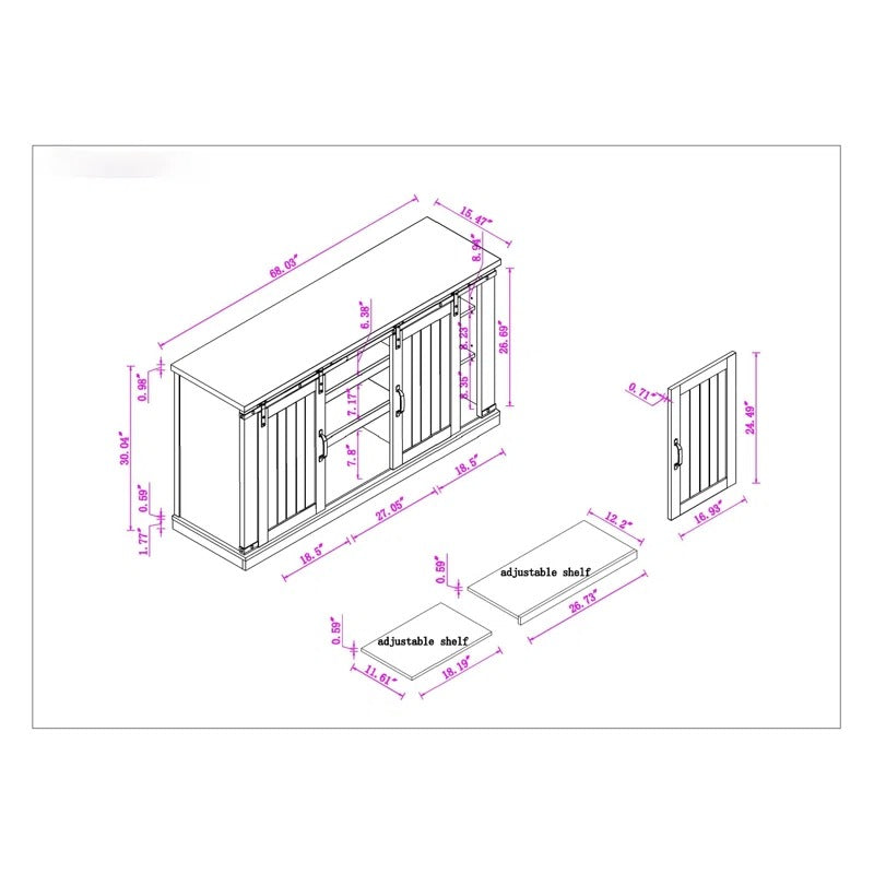 FTS20721 68" TV Stand-Offwhite