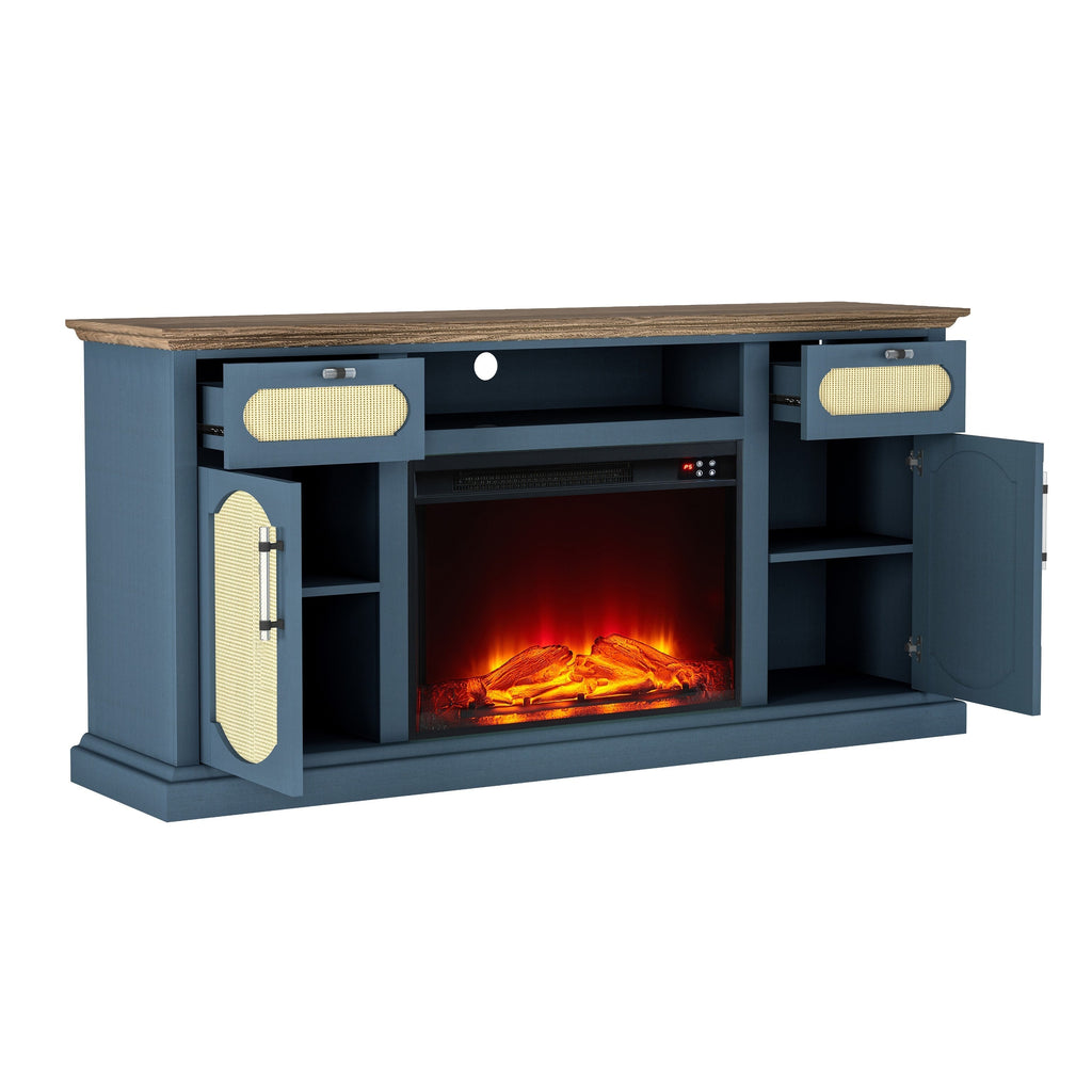 FTS23528 62" TV Stand with 26" Electric Fireplace-Navy