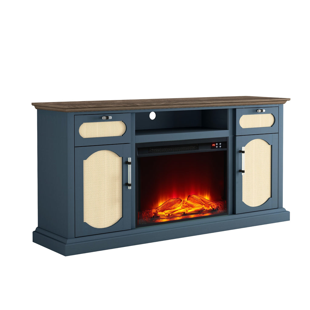 FTS23528 62" TV Stand with 26" Electric Fireplace-Navy
