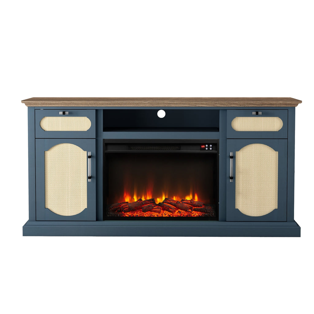 FTS23528 62" TV Stand with 26" Electric Fireplace-Navy